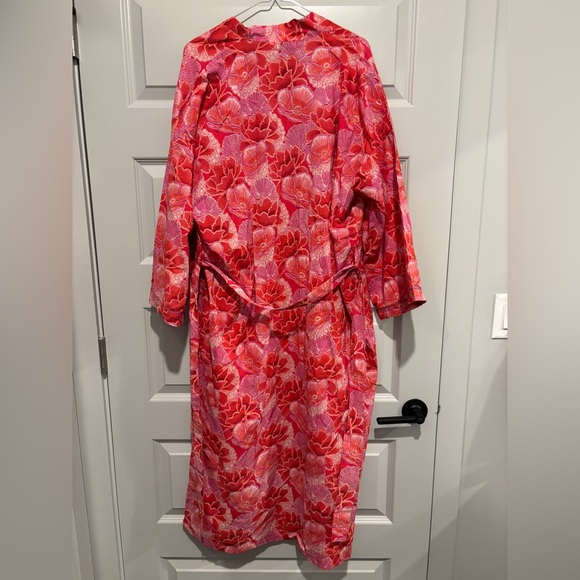 Mahogany Kimono Robe Red Pink Floral Print Cotton Flower Pattern Pajamas Boho - Picture 8 of 8
